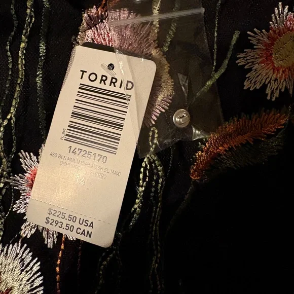 Torrid Black Floral Embroidered Maxi Dress Size 14 NWT - Picture 6 of 6